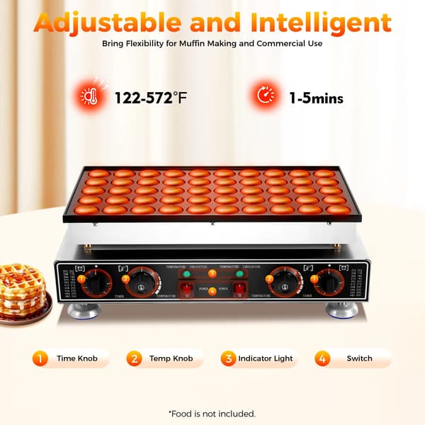 Muffinmaskine, 50-huls kapacitet, justerbart temperaturinterval,sort