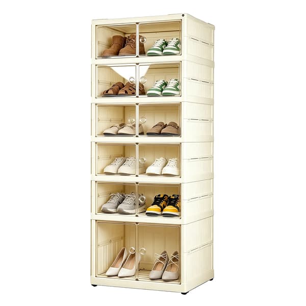 Skoorganisatör, Stapelbar Design, Fällbar Struktur,Beige 6-Tier