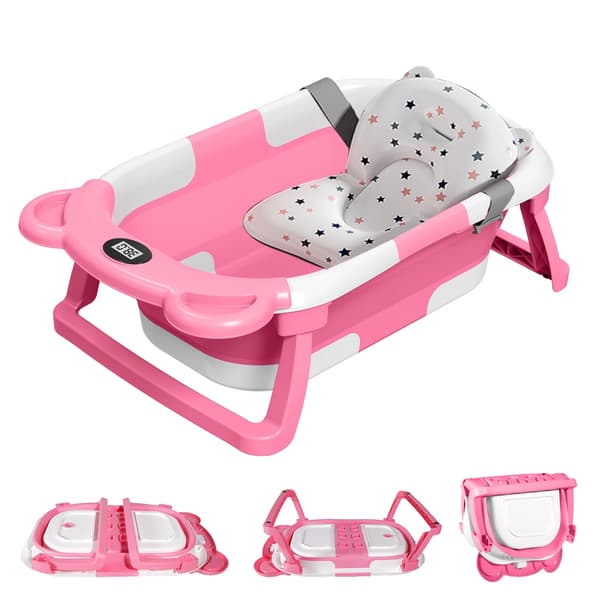 Babytub, Integrerad Termometer, Sammanfallande Design,Rosa