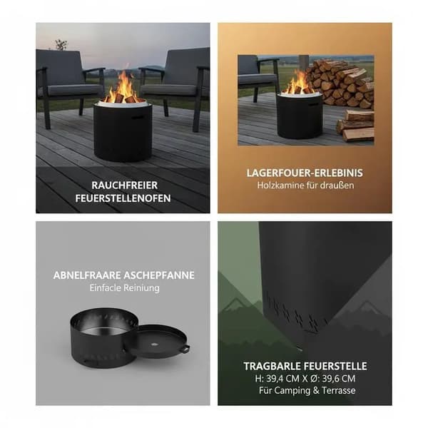 Eldstad, rökfri design, bärbar rostfritt stål, armégrön