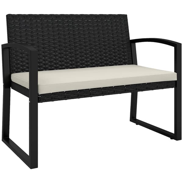 Patio Bænk, Syntetisk Rattan, Nem Montering,sort