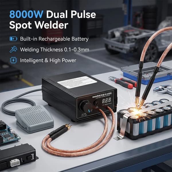 Punktsvets, 8000W Effekt, Max Ström 1200A, Stöder 0.1-0.3mm Nickelremsor, Kompakt Design, Hållbar ABS Hölje
