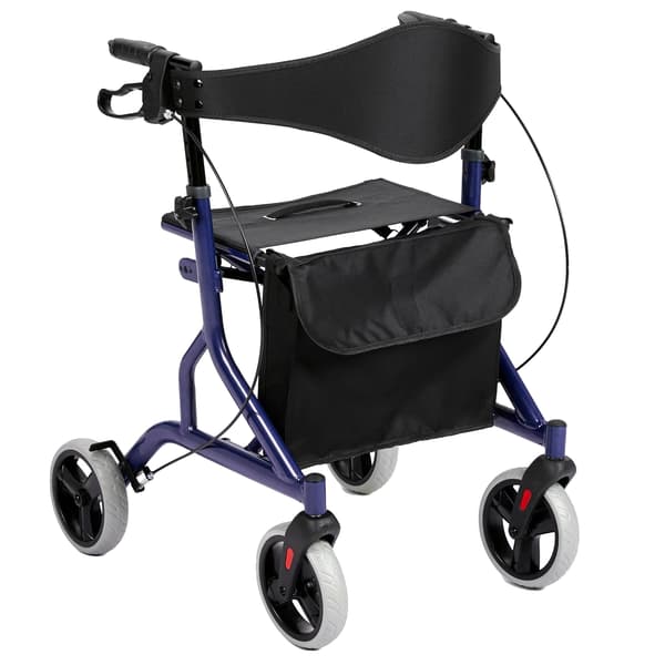 All-Terrain Rollator Gåvogn, Justerbar Højde, Dobbelt Håndbremse,Blå