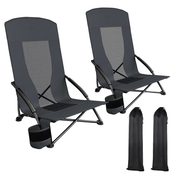 Fällstol, Bärbar Design, Hög Ryggstöd,Grå
