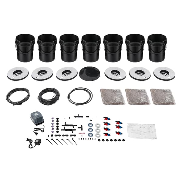 Hydroponiskt system, 7-hinkarsdesign, effektiv näringstillförsel,svart