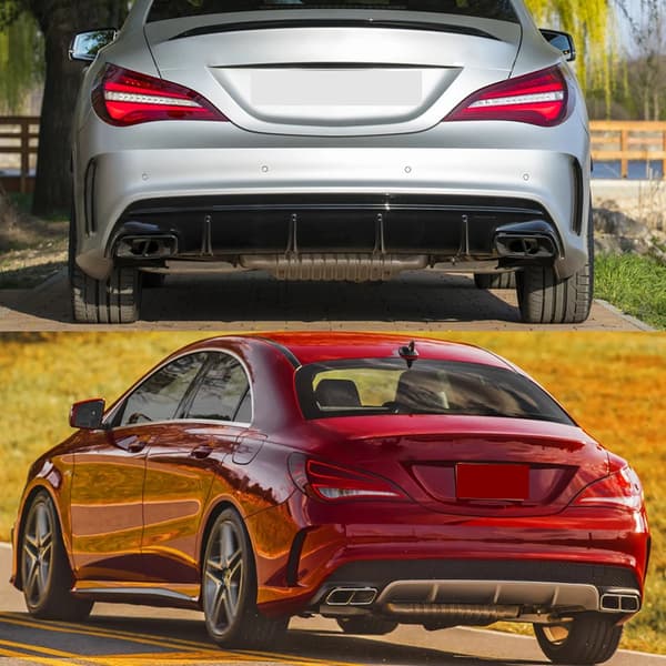 Bageste kofanger diffuser, kompatibel med AMG CLA45, holdbart ABS-plastik,Glans Sort