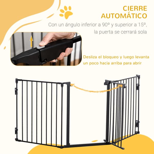 Hundebarriere, Smart Lock Sikkerhed, 3-panel Design,180X74.5 cm, sort