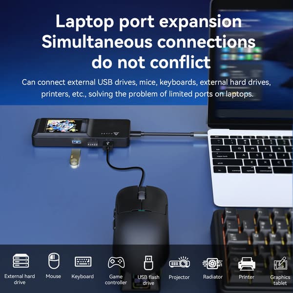 Adapter, USB-C Hub, Fler-enhetskompatibel,svart