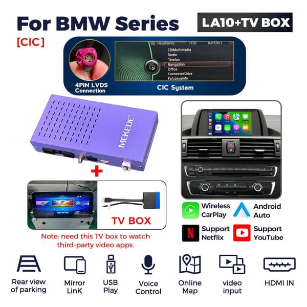 Carplay og Android Auto Dekoder, Trådløs Forbindelse, Video Support,LA10-BMCIC-TVBOX