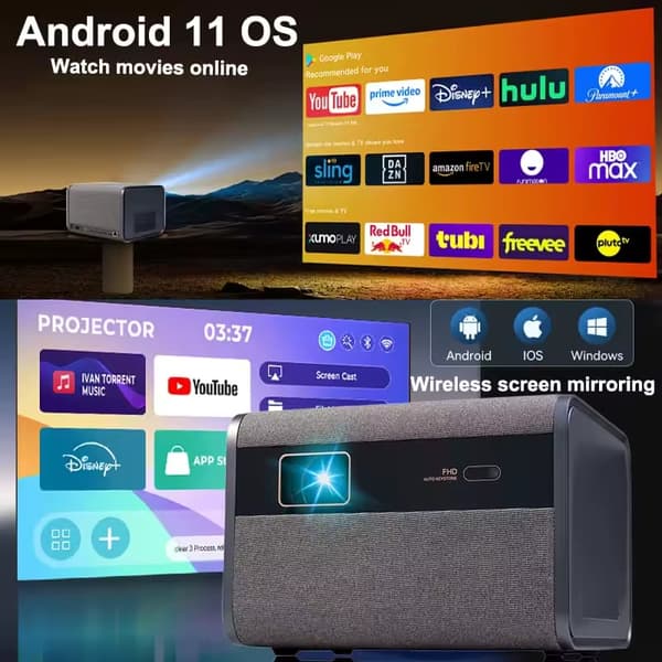 Projektor, Native 1080P, WiFi og Bluetooth-forbindelse,EU stik, J10-EU