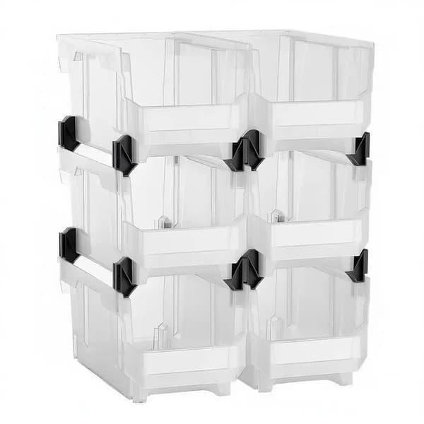 Stapelbara förvaringslådor, öppen frontdesign, transparent material, VIT