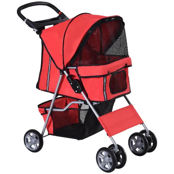 Barnvagn, Fällbar Design, Integrerat Solskydd,Röd