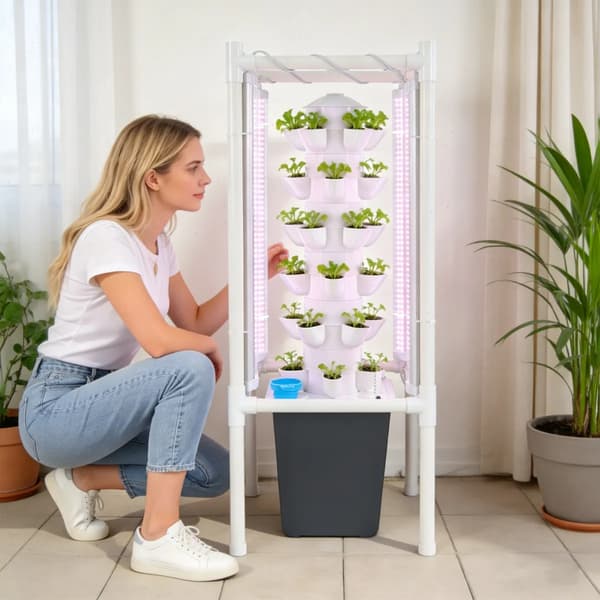 Hydroponisk Vækstsysten, 30 Huller Tårn Kit, Energi Effektiv LED Belysning,GRÅ