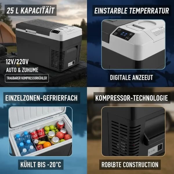 Kompressor Kylskåp, Bärbar Design, 25L Kapacitet,armégrön