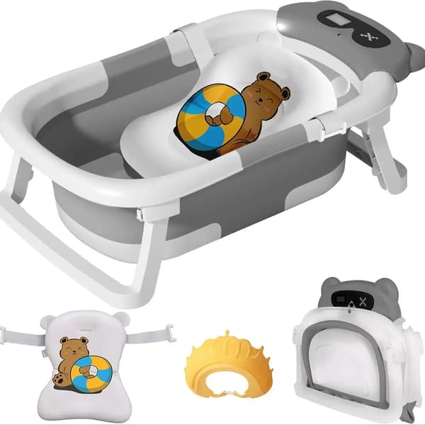 Babytub, Fällbar Design, Temperaturindikator,Grå