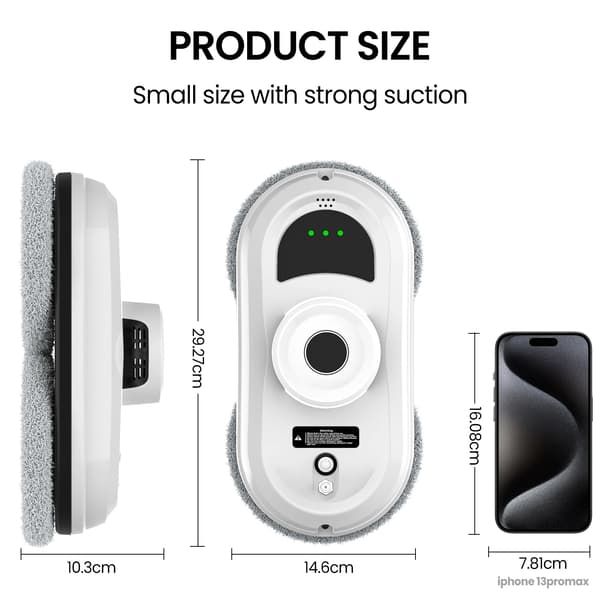 Fönstertvättrobot, Smart Kantdetektering, Fjärrkontroll, Vit-5600pa