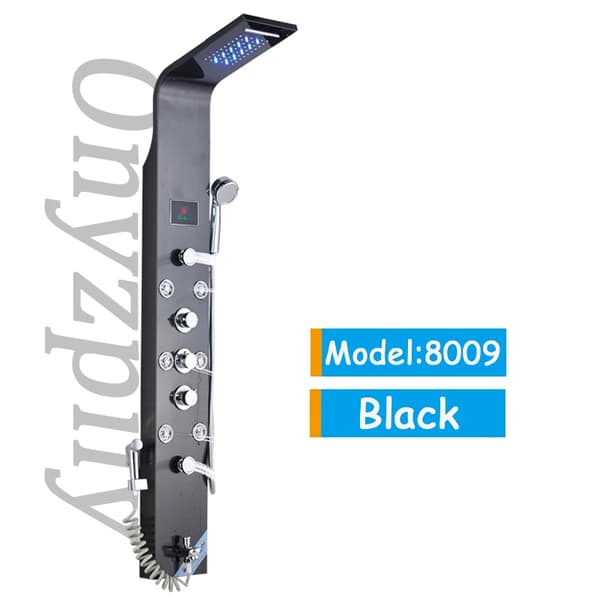 Duschpanel, LED-temperaturdisplay, multifunktionell design,Svart 8009