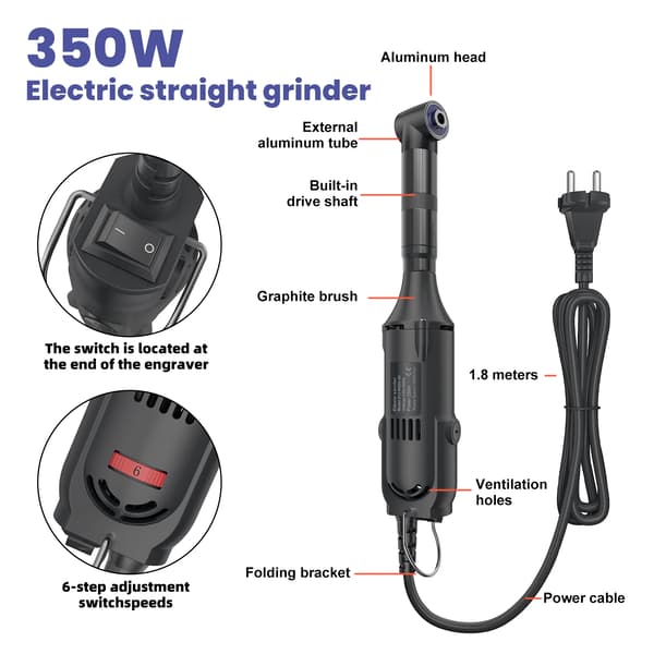 Elektrisk Mølle, 350W Effekt, 6 Hastighedsindstillinger,sort