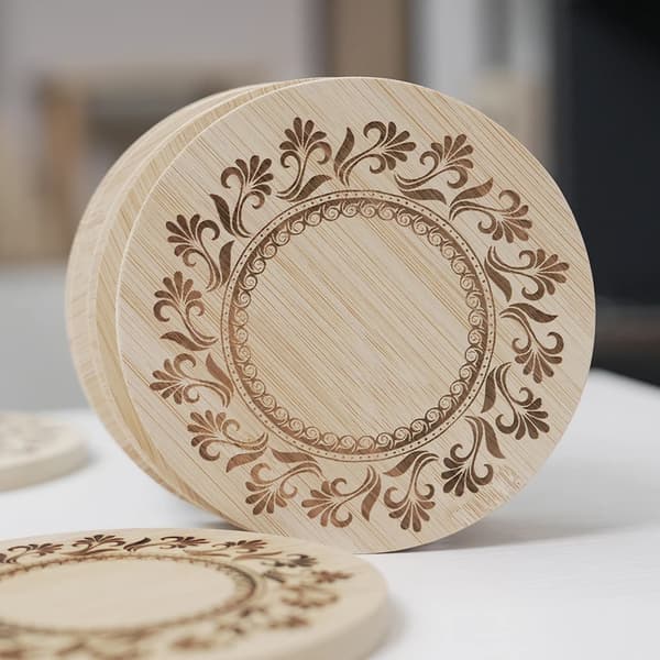 Vinglasunderlag, Bambusmateriale, 127 mm diameter, Egnet til vinglas, Rund form, Dobbeltbrugsdesign