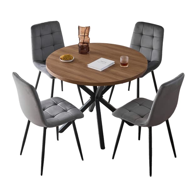 Matgrupp, Klädda Stolar, Rundt bord,Grå-set