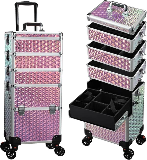 Makeupväska, modulär design, smidiga hjul,Rosa