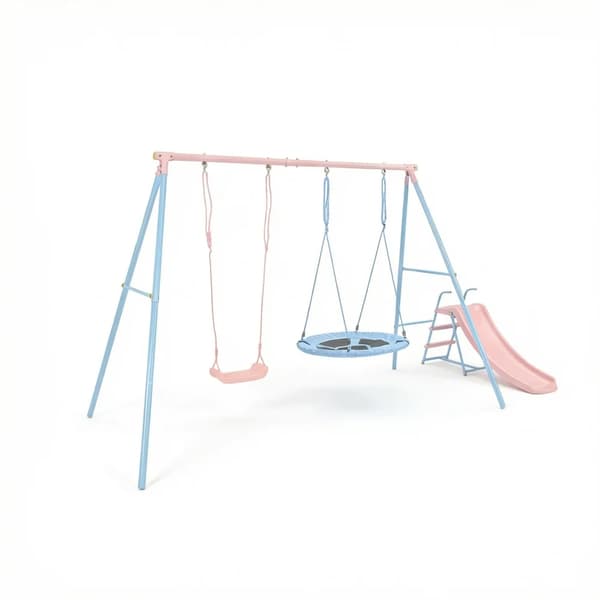 Utomhuslekplats Gungställning, Säker Design, Lätt Montering,Blå Rosa