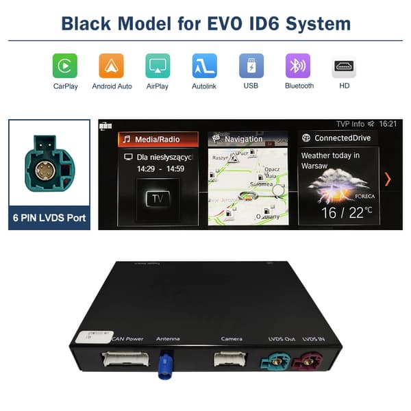 Trådlös CarPlay Android Auto, Multi-enhetskompatibilitet, Förbättrade funktioner,EVO ID 6