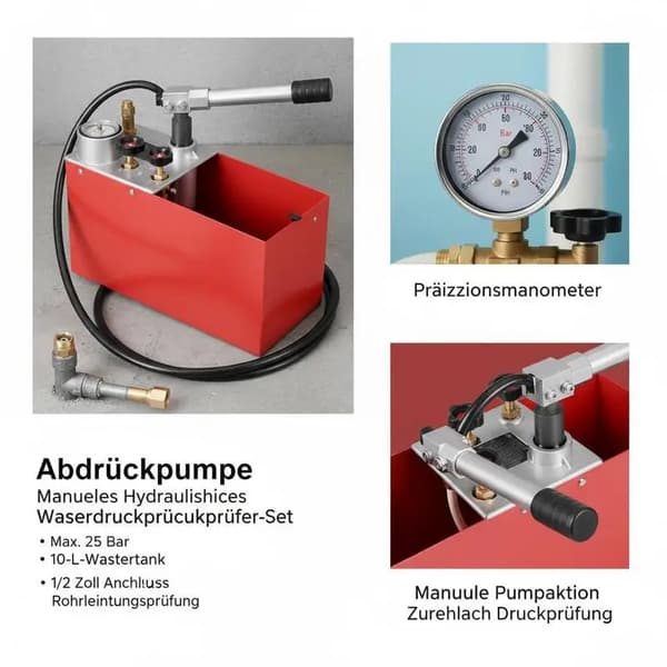 Trykprøvningspumpe, Manuel Hydraulisk, 25 Bar Kapacitet,GUL