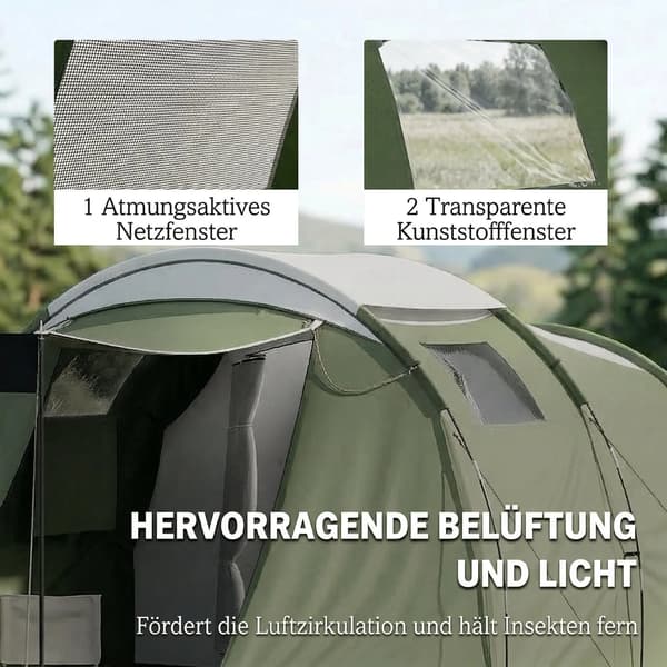 Campingtält, Rymlig Design, Allvädersskydd,ljusgrön