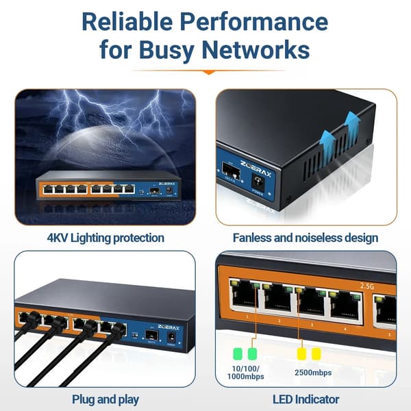 Netværksswitch, 8 porte, 10G SFP uplink,EU stik