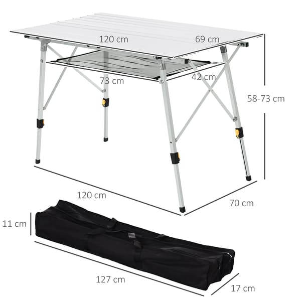 Foldbart Campingbord, Justerbar Højde, Letvægts og Bærbart,Hvid