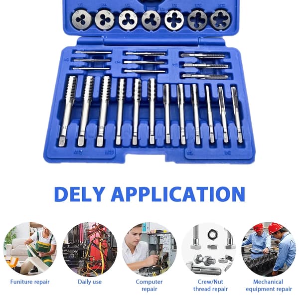 Tap och Die Set, Hållbart CR-V Stål, 32-delars Kit,Blå