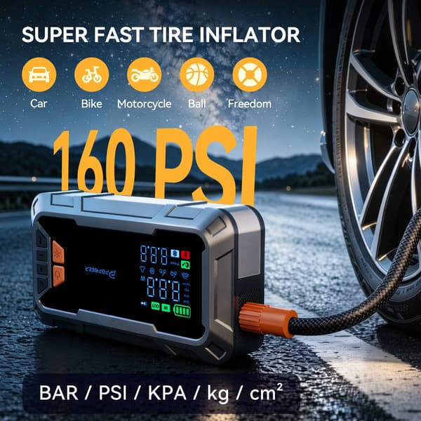 Bil Jump Starter, 6000A Spidsstrøm, 160PSI Luftpumpe,PD-JAS3