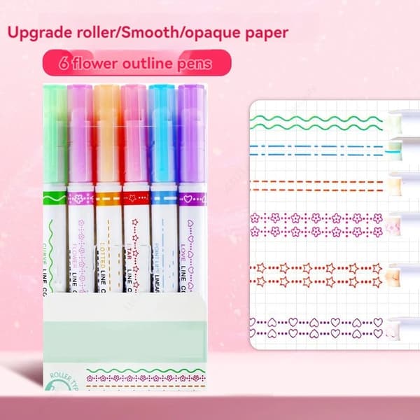 Markerpennor, Roller Tip Design, Set med 6 färger,6st