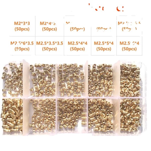 Indsæt møtrik, messingmateriale, rillet design,M2 M2.5 (500PCS)