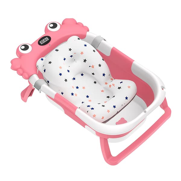 Babybadekar, Integreret Termometer, Pladsbesparende Design,Pink