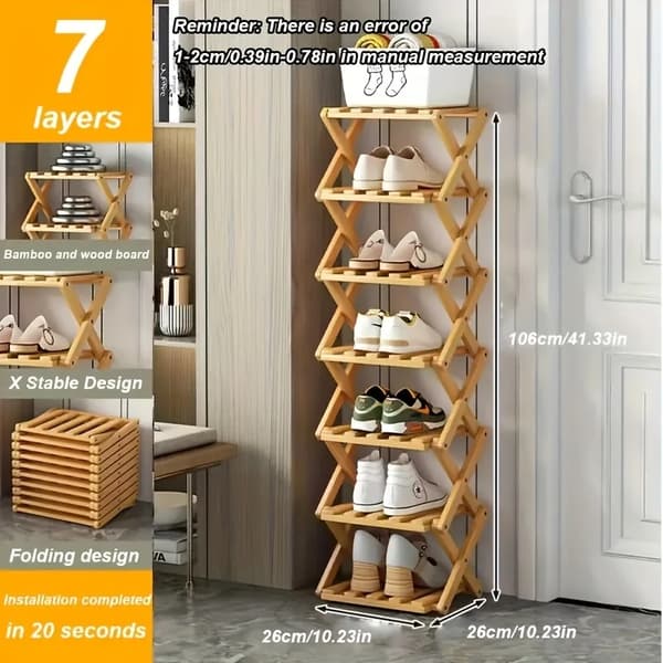 Skohylla, Fällbar Design, Bambukonstruktion,7-lagers