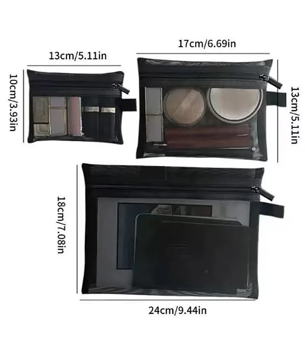 Kosmetiktaske, 4-delt sæt, bærbart design,HZB8-sort 3PC