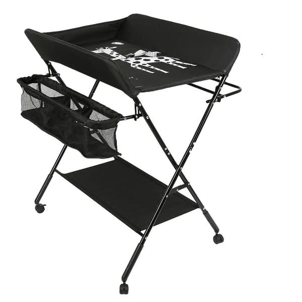 Skiftetabel, Foldbart Design, Justerbar Højde,Sort