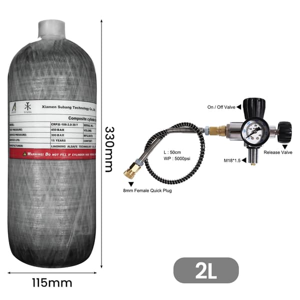 Högtryckslufttank, 2L kapacitet, lättviktsdesign,2L med C ventil