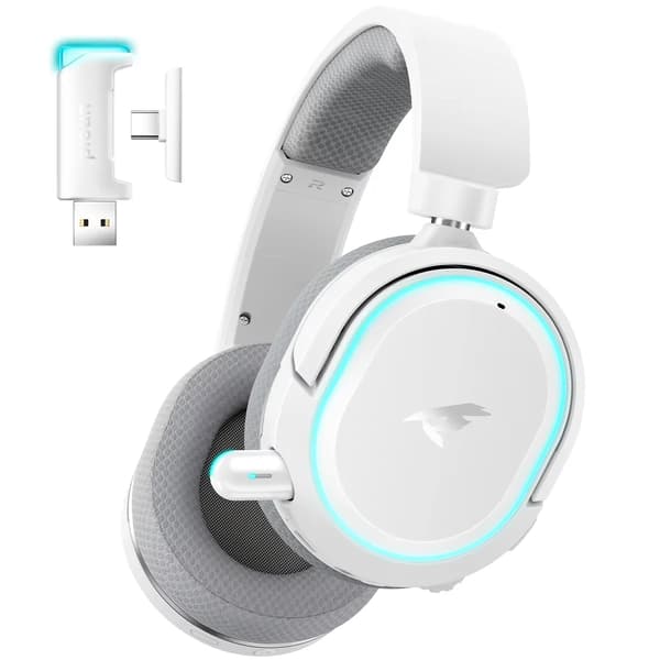 Gaming headset, trådløs forbindelse, immersiv lydkvalitet,Hvid