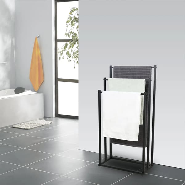 3-lags håndklædeholder, rustfrit stål, pladsbesparende design,sort