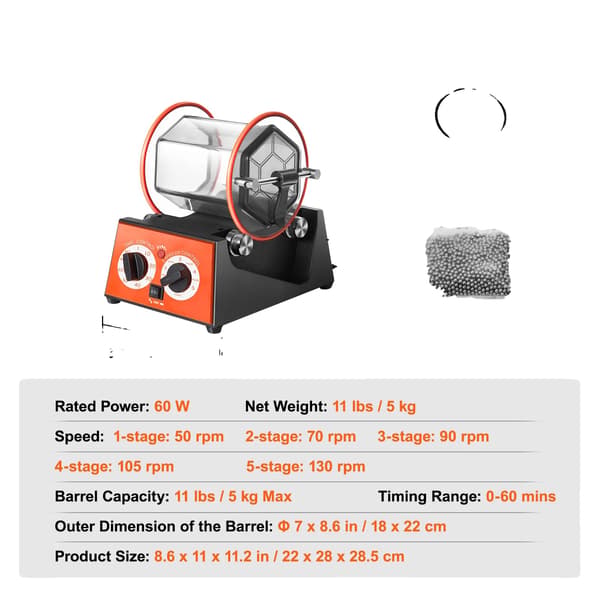 Smyckespolerare, Justerbar Hastighet, Timerfunktion,5Kg Kapacitet
