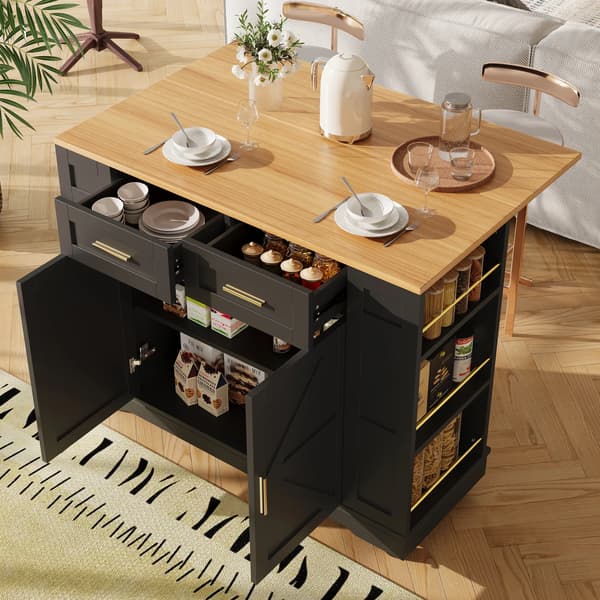 Köksö, Multifunktionell Design, Elegant Träådring Finish,Svart + MDF