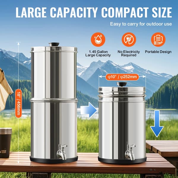 Vandfilter System, Rustfrit Stål, Bærbar Design,1.5gal