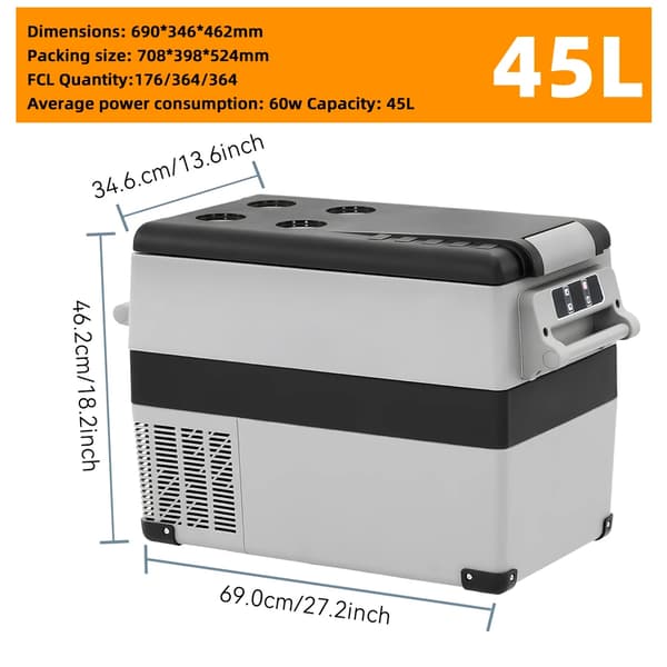 Bärbar Bilkompressor Kylskåp, Effektiv Kylning, LED-display,45L