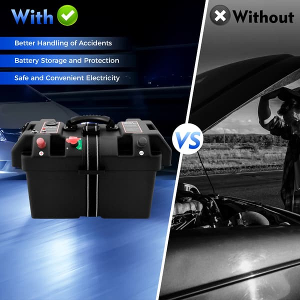 Batterilagringsboks, Holdbart Design, Dobbelt USB-porte,sort
