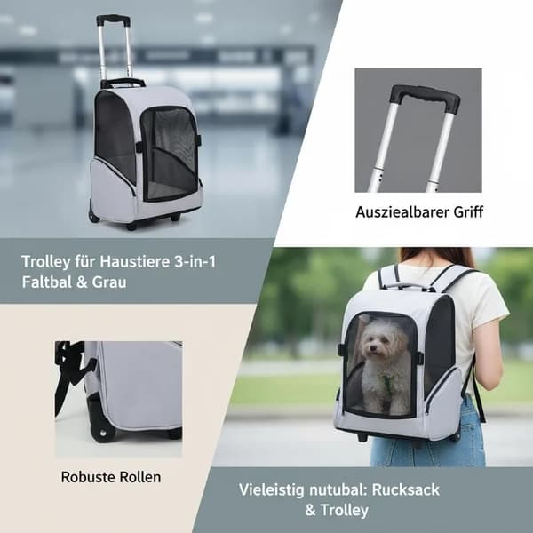 Husdjurvagn, Fällbar Design, Bekväm Resa,GRÅ