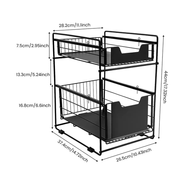 Organizer Rack, 2-lagers design, robust kolstål,svart