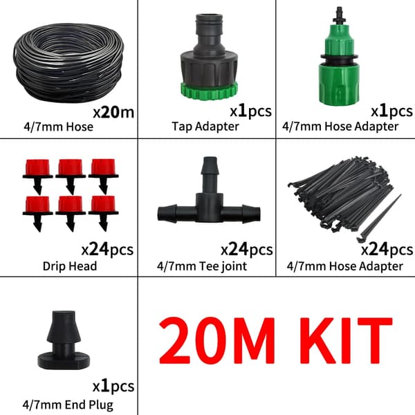 Vanding Kit, 20M Automatisk System, Justerbare Dryppere,20M